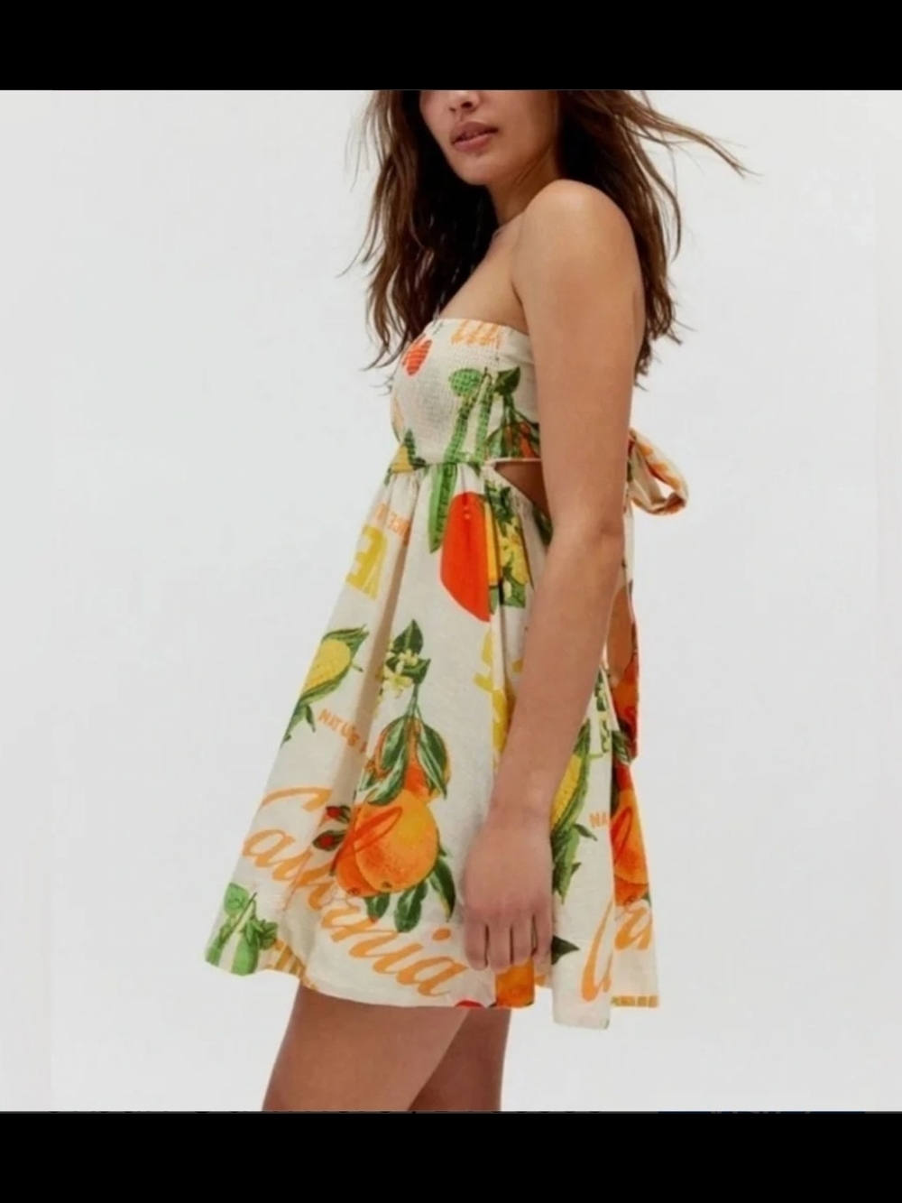 BDG By Urban Outfitters Strapless Mini Dress with Orange & Green Fruit Print